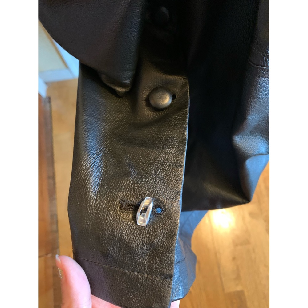 Vintage Black Leather Dress/Trench Coat by Spiegel - Picture 8 of 8